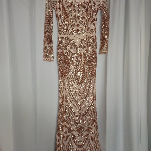 Fashion Nova pink sequined floor length dress size S - Picture 7 of 9